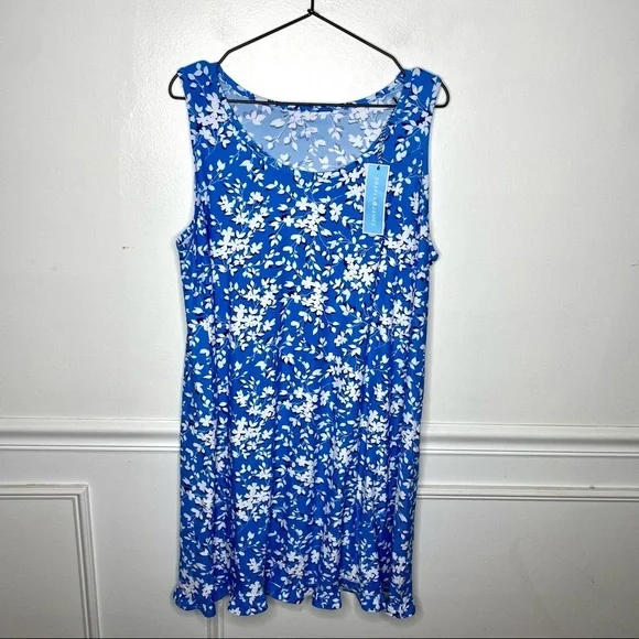 Draper James Blue Floral Ruffle Hem Tank Dress Womens L/XL NWT - Picture 2 of 9